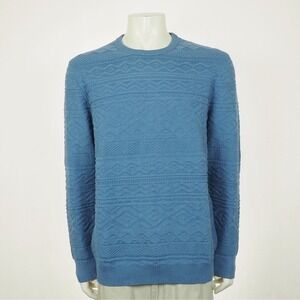New Club Room Pullover Sweater Mens Large Blue Jacquard Geometric Knit Pattern